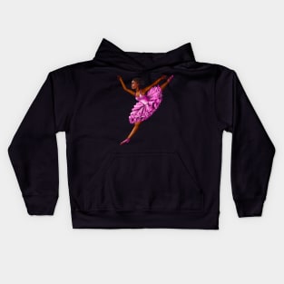 Black ballerina with corn rows ballet dancing ! beautiful  black girl with Afro hair and dark brown skin wearing a pink tutu.Hair love ! Kids Hoodie